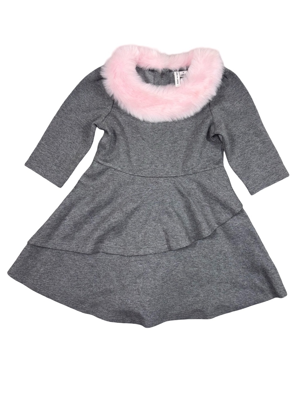 Jane and Jack Gray Dress Pink Faux‎ Fur Collar 2T Coquette